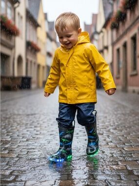 Light Up Soles - Dinosaur Kids Rain Boots with Blue & Green Dinosaurs